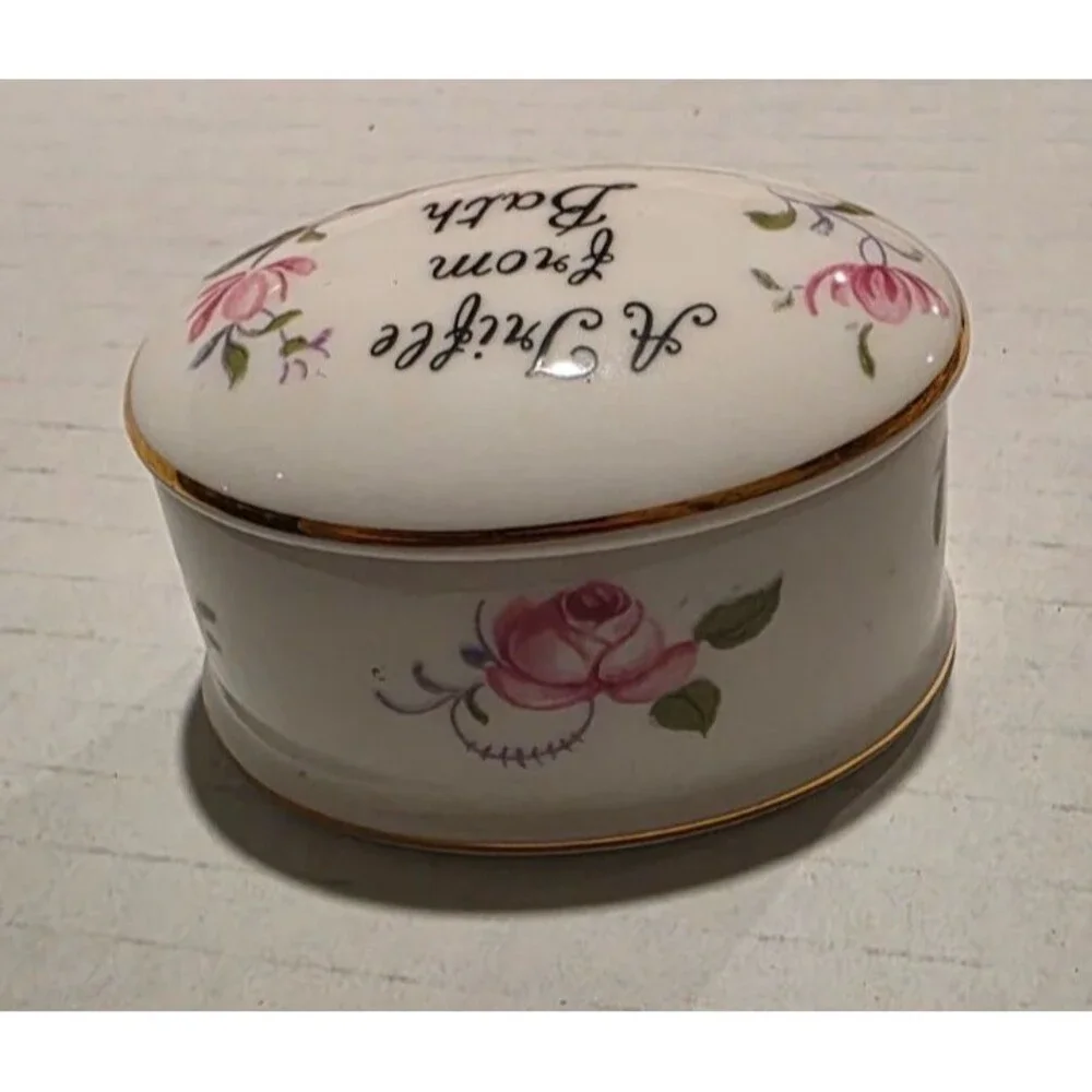 Bone China Porcelain Oval Floral Trinket Box 